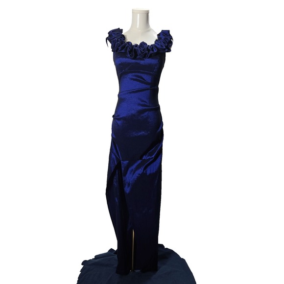 Xscape Dresses & Skirts - Xscape Dress Womens Gown Formal Evening Off Shoulder Stretch Blue Slit‎ Size 4